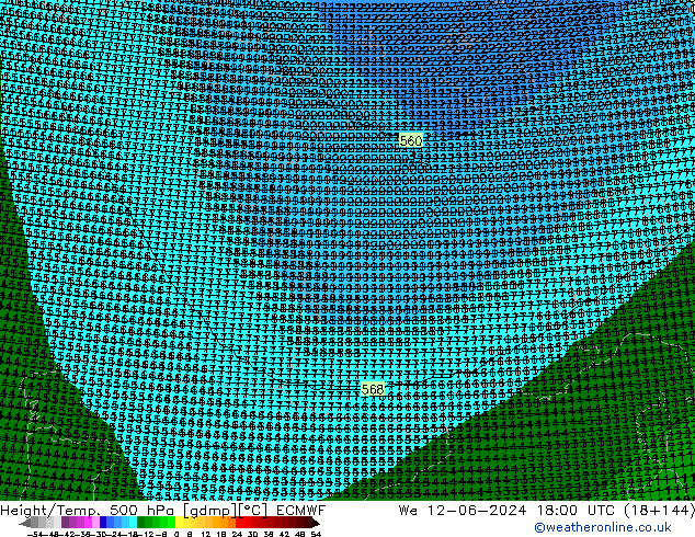 Height/Temp. 500 hPa ECMWF St 12.06.2024 18 UTC