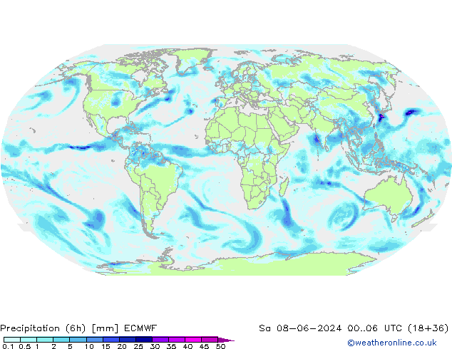 Totale neerslag (6h) ECMWF za 08.06.2024 06 UTC