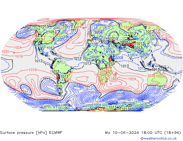 ciśnienie ECMWF pon. 10.06.2024 18 UTC