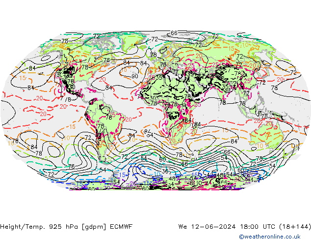 Height/Temp. 925 hPa ECMWF We 12.06.2024 18 UTC