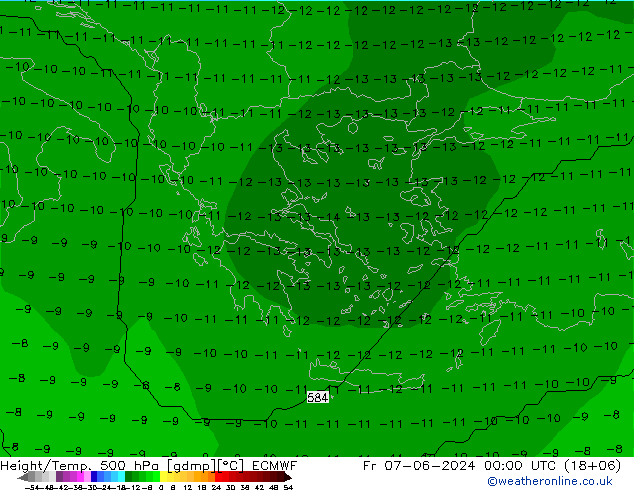 Hoogte/Temp. 500 hPa ECMWF vr 07.06.2024 00 UTC