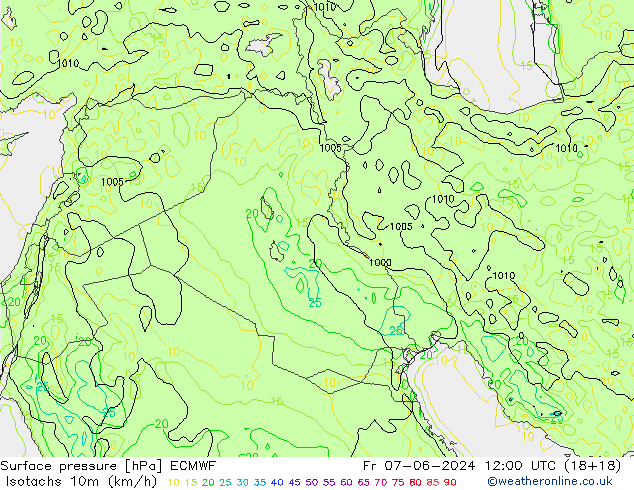 Isotachs (kph) ECMWF  07.06.2024 12 UTC