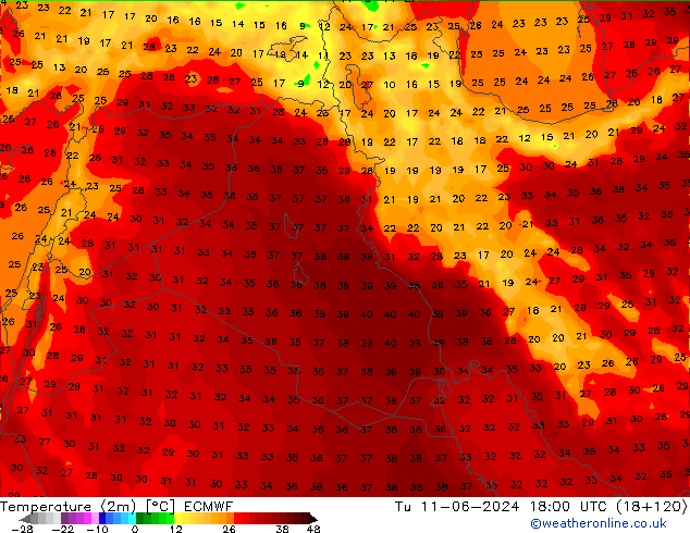 Temperaturkarte (2m) ECMWF Di 11.06.2024 18 UTC