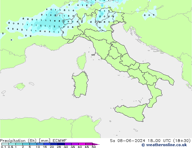 осадки (6h) ECMWF сб 08.06.2024 00 UTC