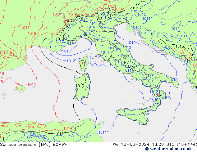 Bodendruck ECMWF Mi 12.06.2024 18 UTC