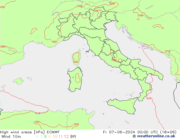 High wind areas ECMWF  07.06.2024 00 UTC