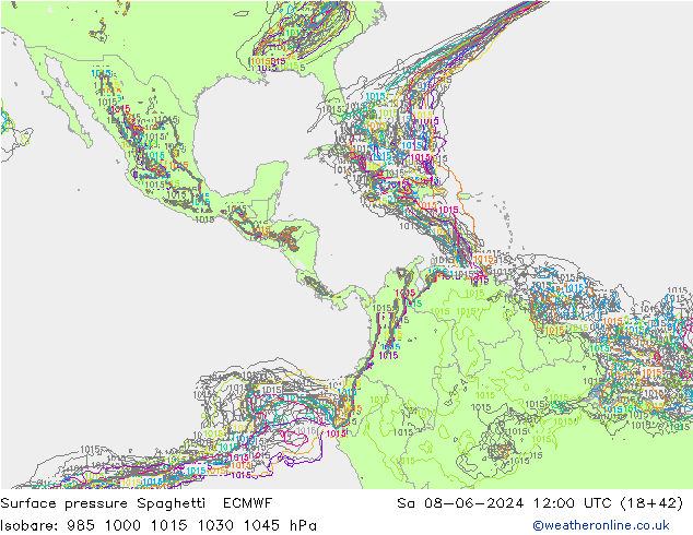 Pressione al suolo Spaghetti ECMWF sab 08.06.2024 12 UTC