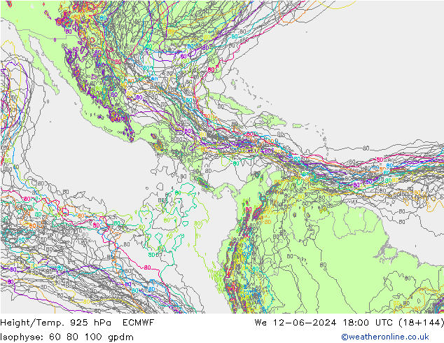 Hoogte/Temp. 925 hPa ECMWF wo 12.06.2024 18 UTC