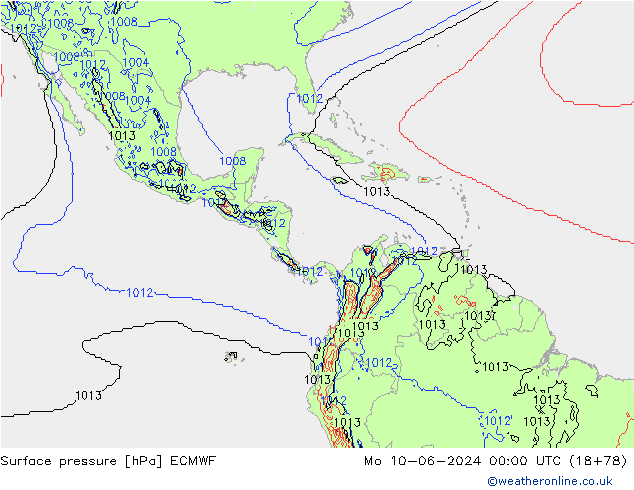 pressão do solo ECMWF Seg 10.06.2024 00 UTC