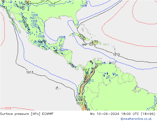 Presión superficial ECMWF lun 10.06.2024 18 UTC