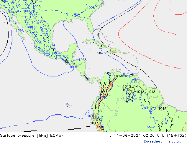 Surface pressure ECMWF Tu 11.06.2024 00 UTC