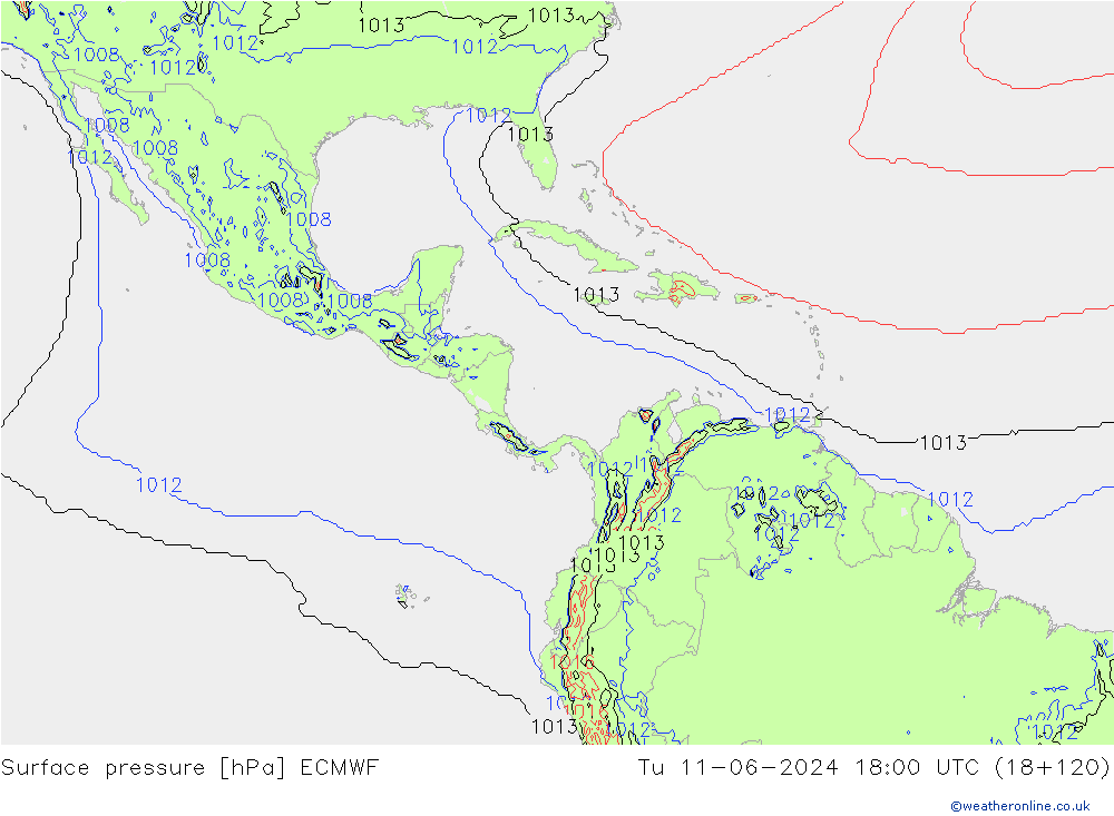 Surface pressure ECMWF Tu 11.06.2024 18 UTC