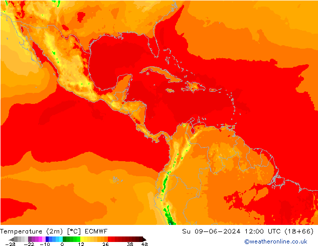 Temperatura (2m) ECMWF dom 09.06.2024 12 UTC