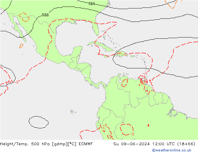 Height/Temp. 500 hPa ECMWF dom 09.06.2024 12 UTC