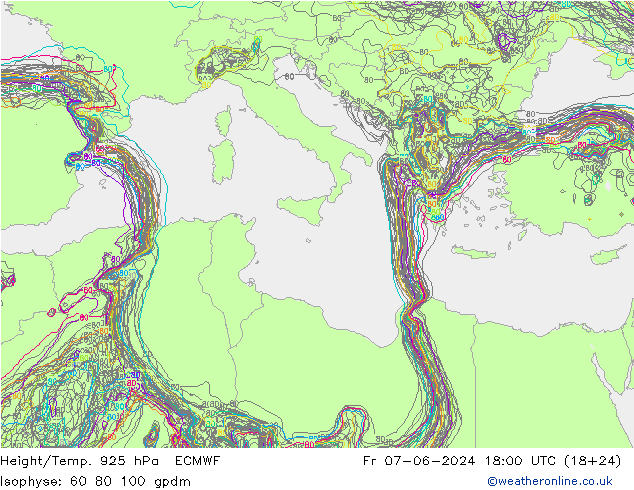 Height/Temp. 925 гПа ECMWF пт 07.06.2024 18 UTC