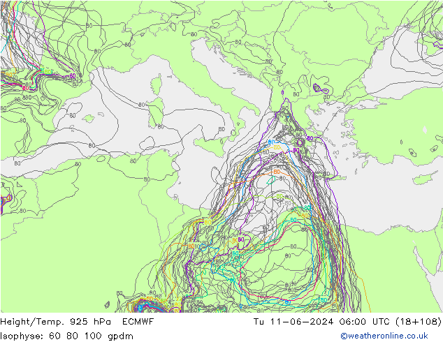 Yükseklik/Sıc. 925 hPa ECMWF Sa 11.06.2024 06 UTC