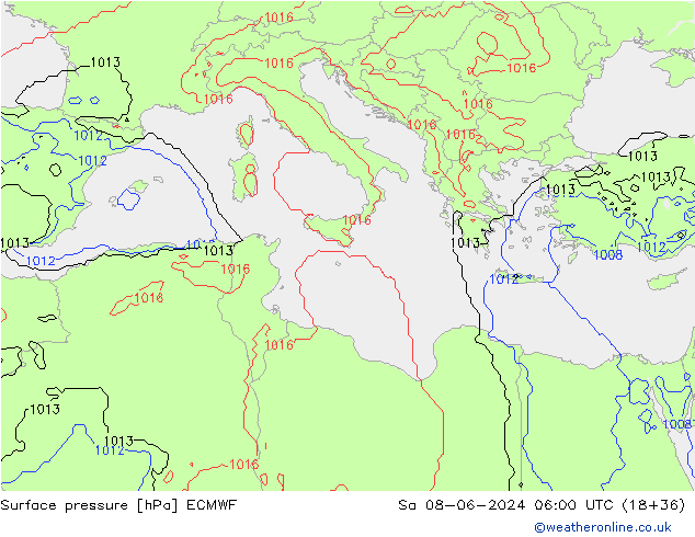 Bodendruck ECMWF Sa 08.06.2024 06 UTC