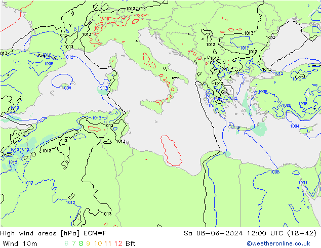 Izotacha ECMWF so. 08.06.2024 12 UTC