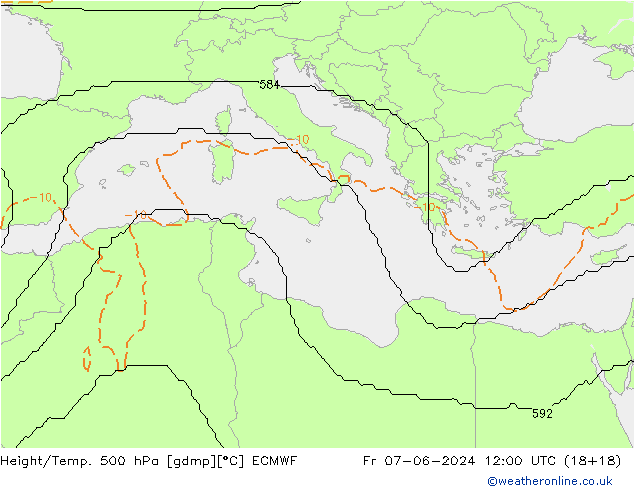 Height/Temp. 500 hPa ECMWF Fr 07.06.2024 12 UTC