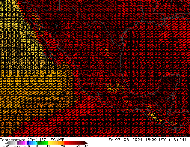 Temperature (2m) ECMWF Fr 07.06.2024 18 UTC