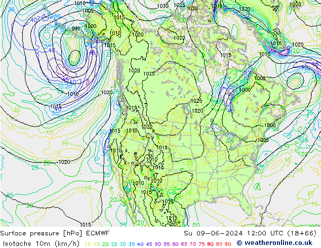 Isotachs (kph) ECMWF Ne 09.06.2024 12 UTC