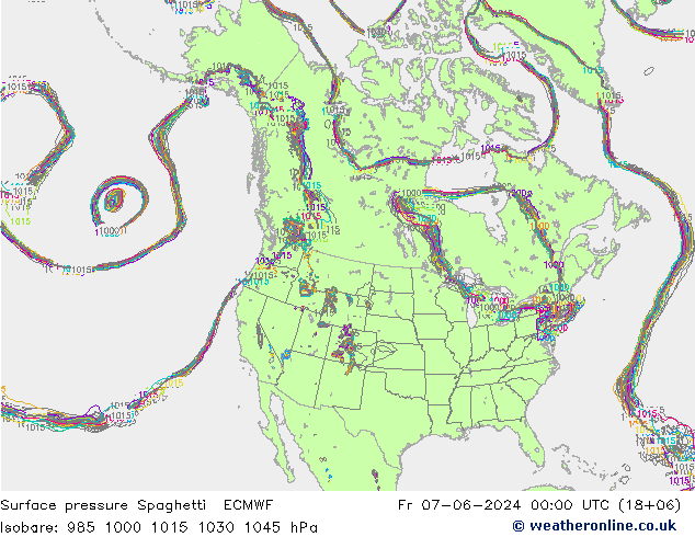 pressão do solo Spaghetti ECMWF Sex 07.06.2024 00 UTC