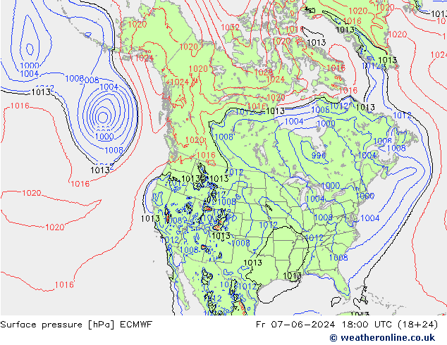 Atmosférický tlak ECMWF Pá 07.06.2024 18 UTC