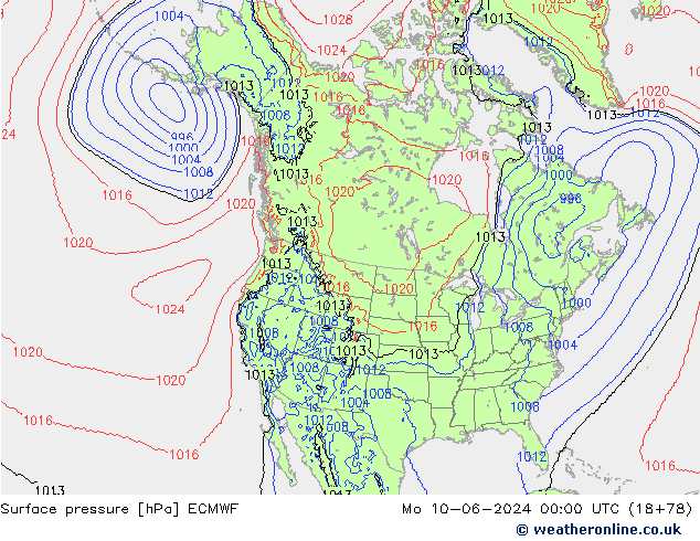 Luchtdruk (Grond) ECMWF ma 10.06.2024 00 UTC