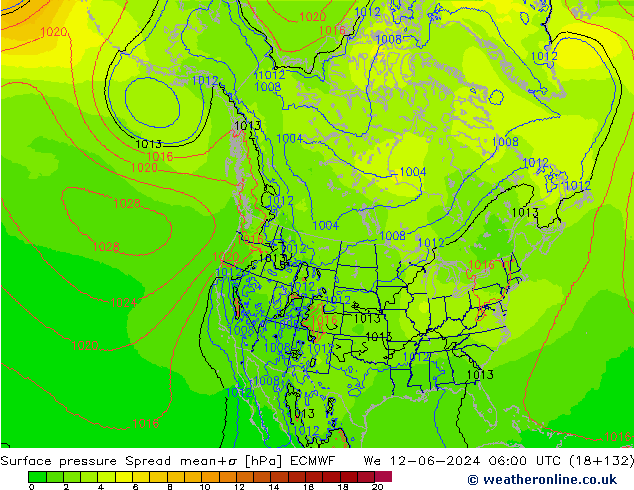 Surface pressure Spread ECMWF We 12.06.2024 06 UTC