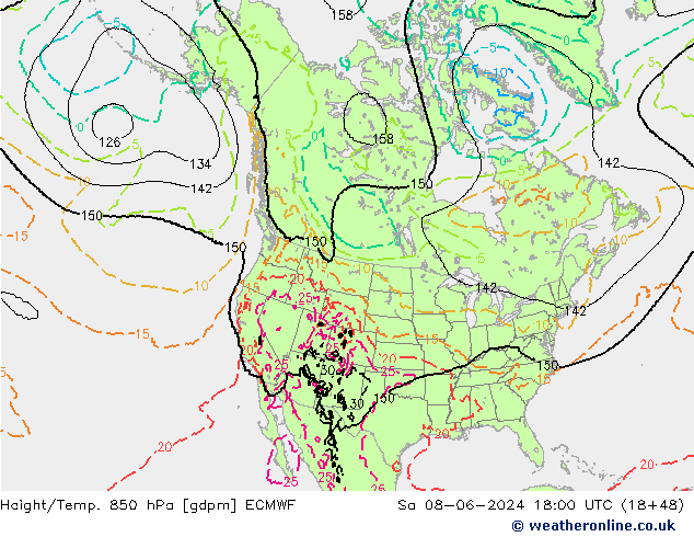 Height/Temp. 850 hPa ECMWF Sa 08.06.2024 18 UTC