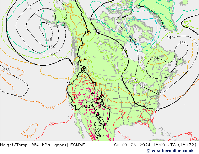 Height/Temp. 850 hPa ECMWF Dom 09.06.2024 18 UTC