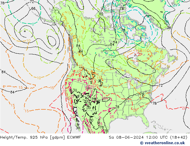 Yükseklik/Sıc. 925 hPa ECMWF Cts 08.06.2024 12 UTC