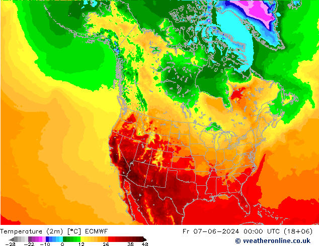 Temperaturkarte (2m) ECMWF Fr 07.06.2024 00 UTC