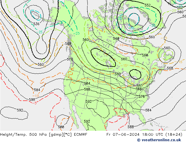 Height/Temp. 500 hPa ECMWF ven 07.06.2024 18 UTC