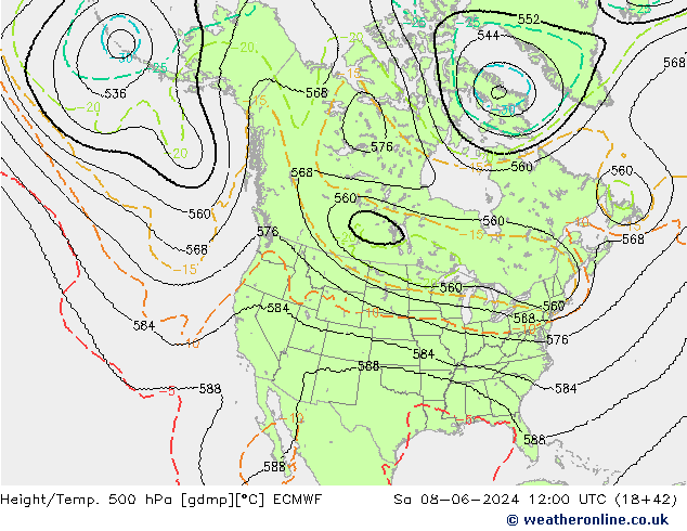 Height/Temp. 500 hPa ECMWF Sa 08.06.2024 12 UTC