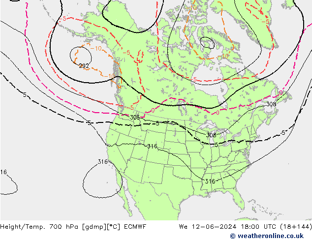 Height/Temp. 700 hPa ECMWF We 12.06.2024 18 UTC