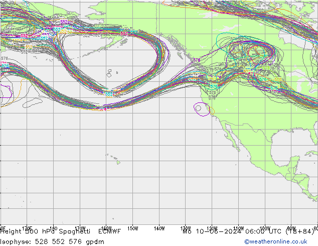 Height 500 hPa Spaghetti ECMWF  10.06.2024 06 UTC