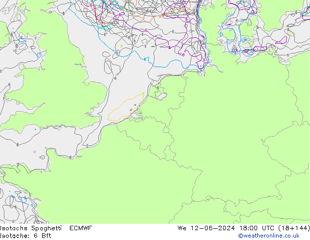 Isotachs Spaghetti ECMWF We 12.06.2024 18 UTC