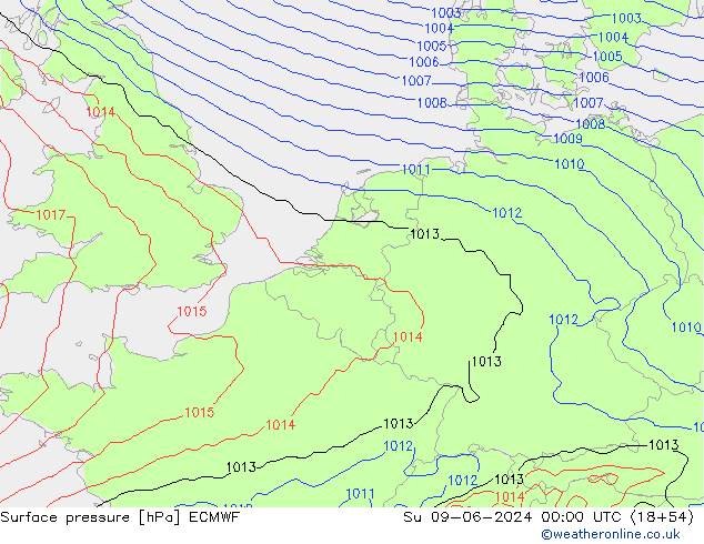 Surface pressure ECMWF Su 09.06.2024 00 UTC