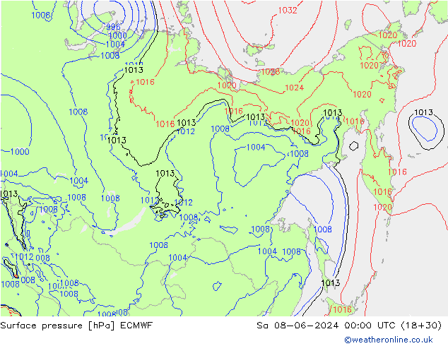 Surface pressure ECMWF Sa 08.06.2024 00 UTC