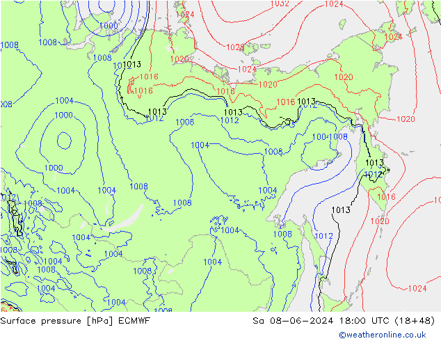 Atmosférický tlak ECMWF So 08.06.2024 18 UTC