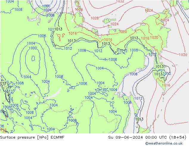 Surface pressure ECMWF Su 09.06.2024 00 UTC