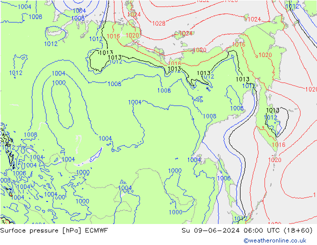 Luchtdruk (Grond) ECMWF zo 09.06.2024 06 UTC