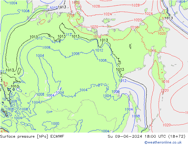 Surface pressure ECMWF Su 09.06.2024 18 UTC