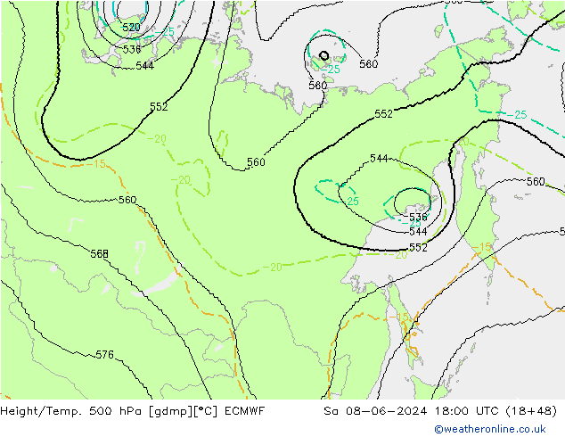 Yükseklik/Sıc. 500 hPa ECMWF Cts 08.06.2024 18 UTC