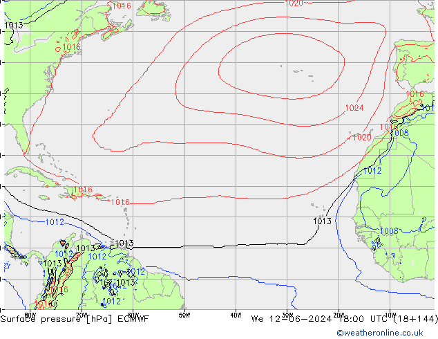 pressão do solo ECMWF Qua 12.06.2024 18 UTC