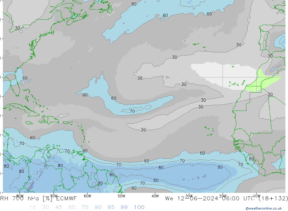 RH 700 hPa ECMWF Mi 12.06.2024 06 UTC