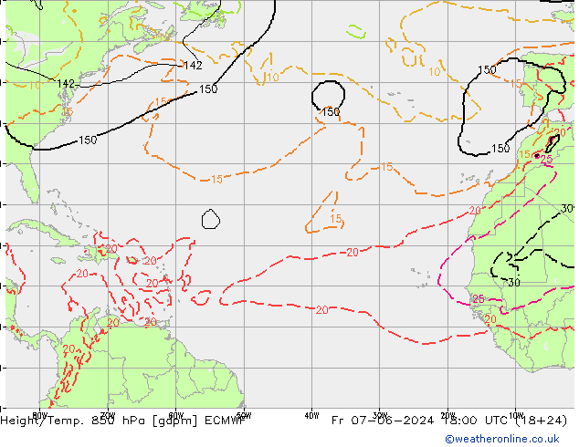 Geop./Temp. 850 hPa ECMWF vie 07.06.2024 18 UTC