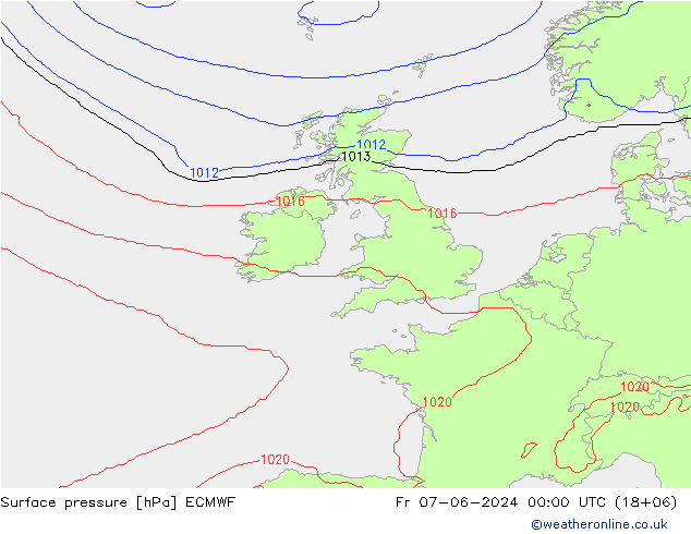 Presión superficial ECMWF vie 07.06.2024 00 UTC