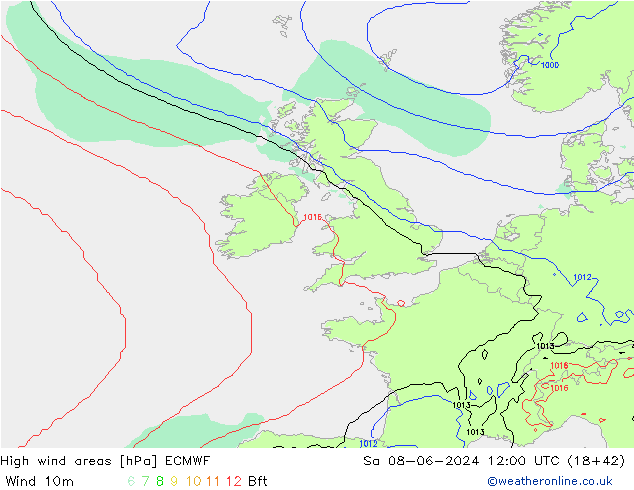 High wind areas ECMWF Sa 08.06.2024 12 UTC